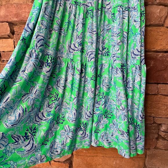 LILLY PULITZER Cabana Keepin It Reel Malone Blue Green Maxi Tiered Dress L - Picture 9 of 15
